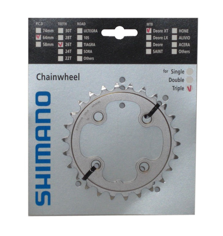 Corona Shimano p. FC-M771,761,583 64mm, 26 denti, all, argento