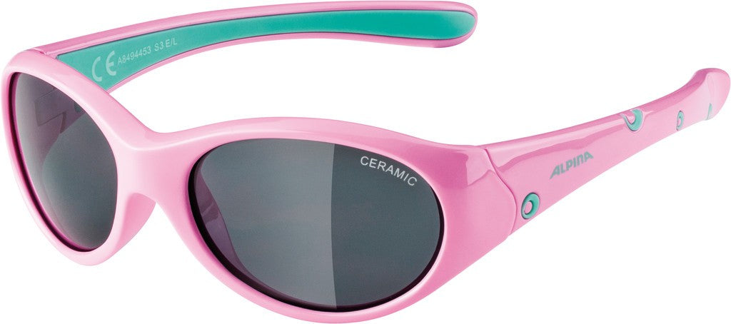 Alpina Flexxy Girl Sonnenbrille, rosa/mint, schwarze Gläser, verspiegelt, Kat. 3