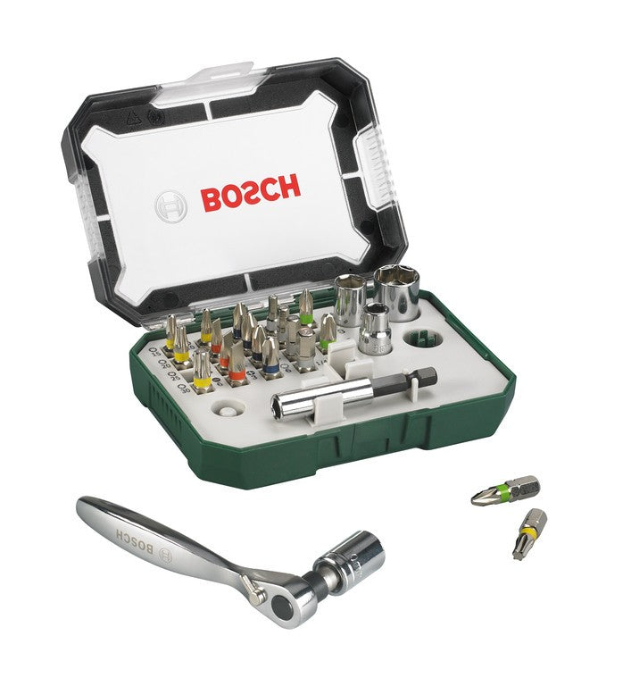 Juego de destornilladores de carraca mini BOSCH de 26 piezas, 19 puntas