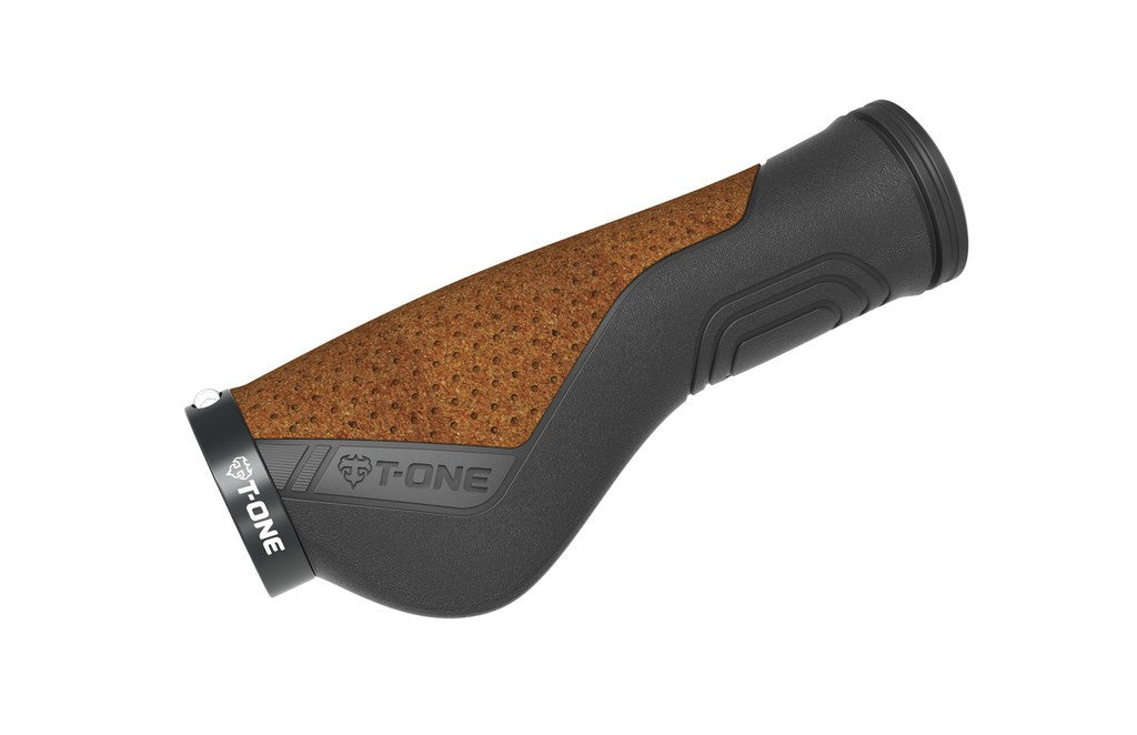 Puños T-One Ripple Kork Ergo de 130 mm, individuales, negros/corcho