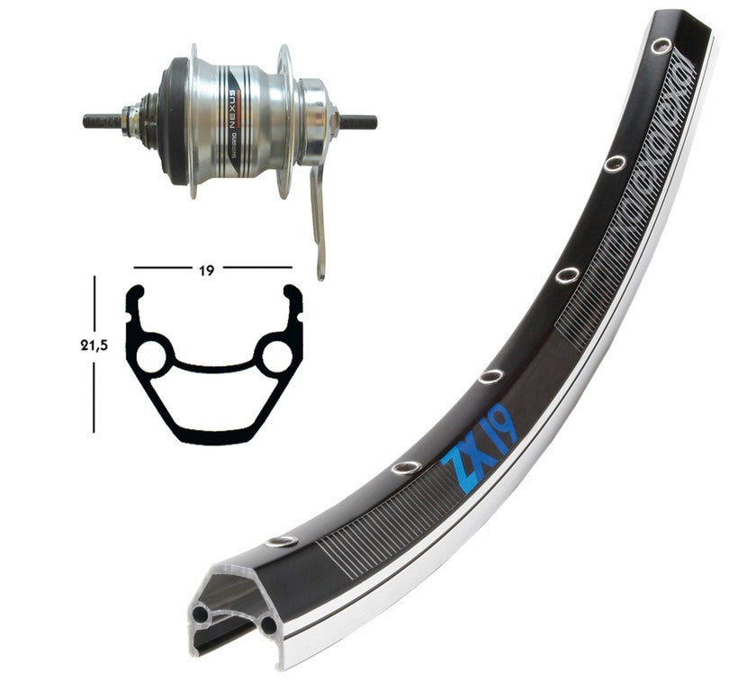 r.post.28x1.75 Shim.,7 marcie,36 buchi ZX 19 colore nero/argento, raggi Niro