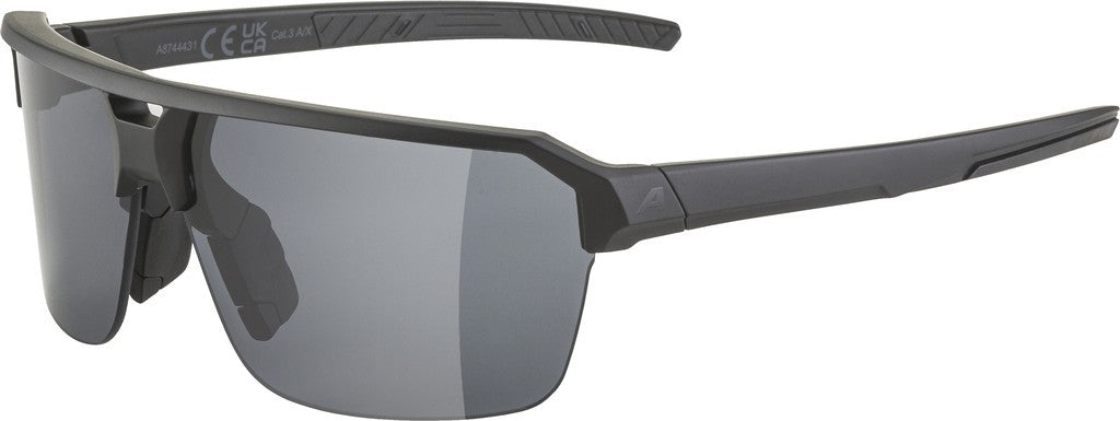 Alpina Swift HR Sportbrille, schwarz, verspiegelte schwarze Gläser, Kat. 3