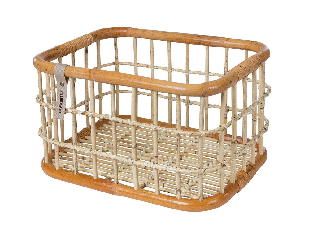 Cestino bici Basil Green Life Rattan L 46x35x28cm, marr. natur, ma. larghe
