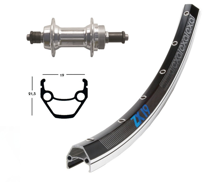 Hinterrad 28x1,75 Starr QR. 6/7 v Exal ZX 19 schwarz/polierte Edelstahlspeichen 36 Loch