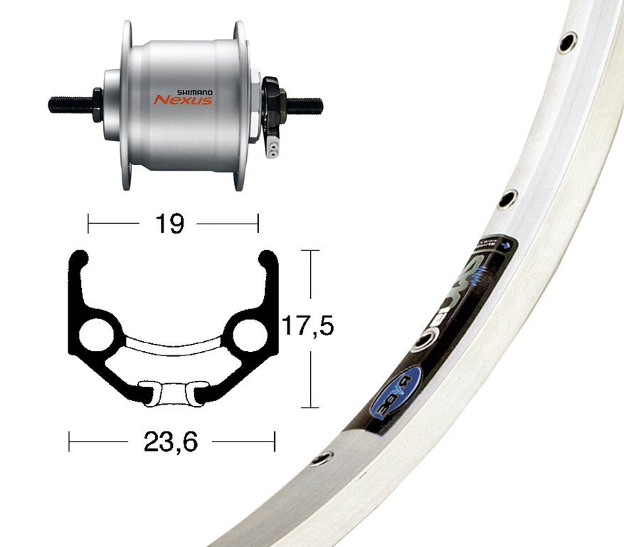 RA 28x1,75 DIN-Nabe DH3N20 silber starr 36b. Starrachse Zac 19 silber Niro Speichen