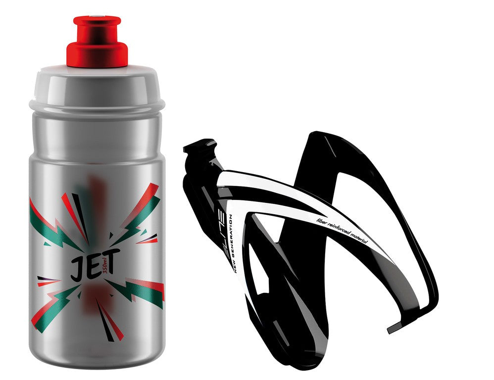 Botella de agua JET + portabotellas CEO Elite Kit 350ml, blanco/naranja, negro/blanco brillo.