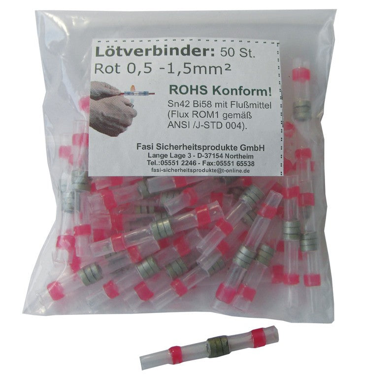 Lötverbinder für Lichtkabel 0,5–1,5 mm, rot, 50 Stück