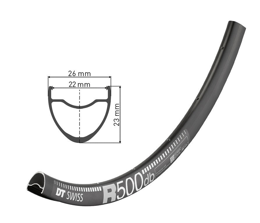 DT Swiss R 500 DB 28" Felge, Schwarz, 28 Loch, 622-22, LV 6,5 mm