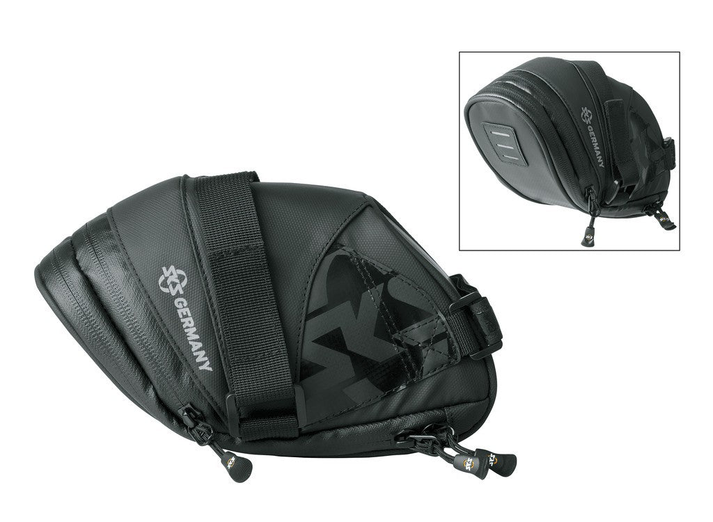 Bolsa de sillín SKS Explorer Straps 1800 negra, 180+40x80x130+10 mm, 1,8 l, 186 g