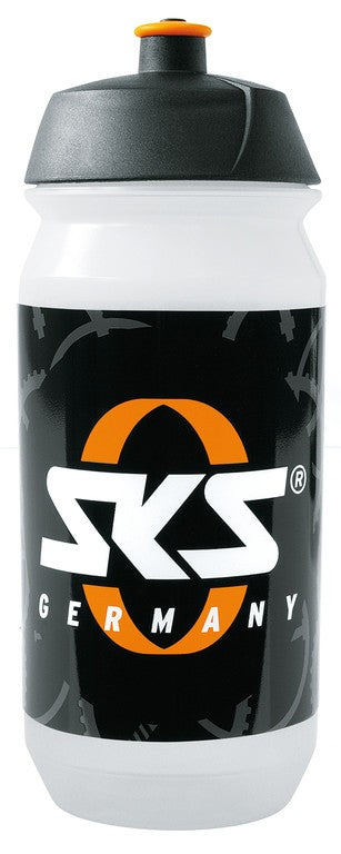 Botella de agua SKS pequeña de 500 ml, transparente con el logotipo de SKS, de plástico