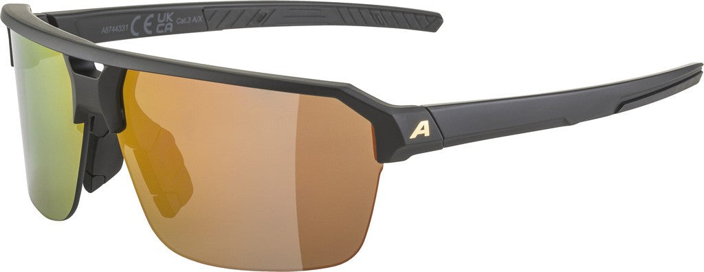 Alpina Swift HR Sportbrille, schwarz, verspiegelte Goldgläser, Kat. 3