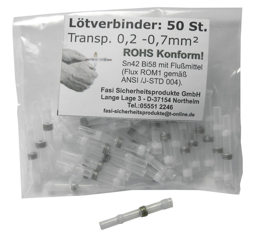 Lötverbinder für Lichtkabel 0,2–0,7 mm, transparent, 50 Stück