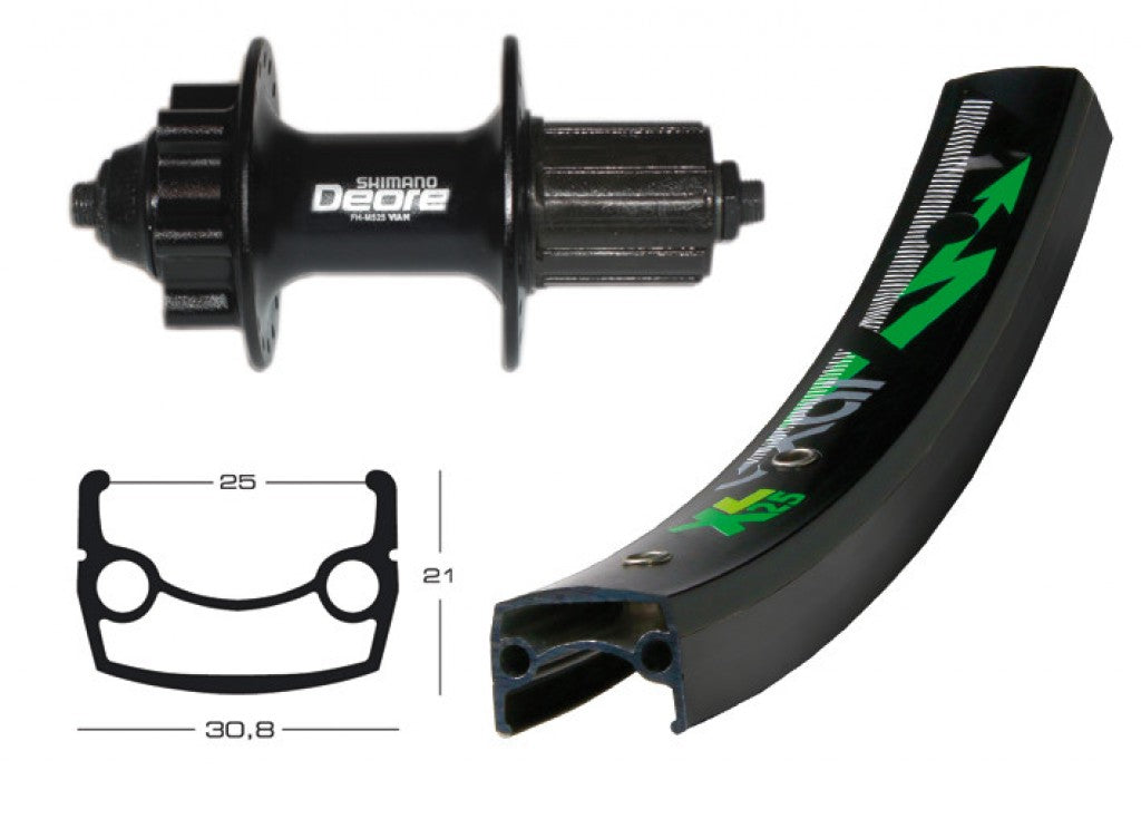 Hinterradfelge 26x1,9 Deore Disc, schwarz, 36 Löcher Mach 1 MX DISK schwarz, schwarze Niro-Speichen