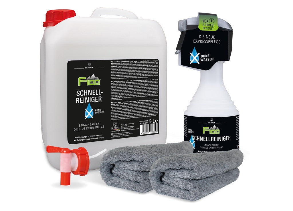 F100 Schnellreiniger Werkstatt-Set 5-Liter-Kanister + 1 x 500 ml + 2 Tücher