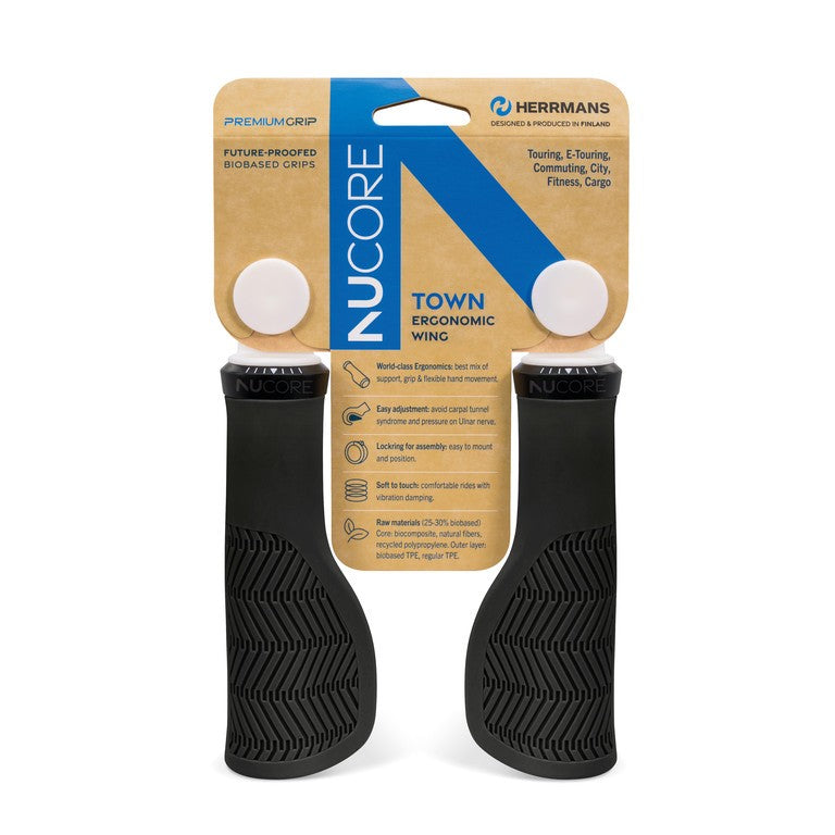 Puños HERRMANS Nucore Tour Wave 130 mm, Ø 22 mm, negros DD48 BL+BR