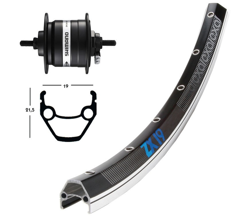 Ruota anteriore 28X1.75 dinamo nero 36f ZX 19 nero/argentoragginero perno fisso