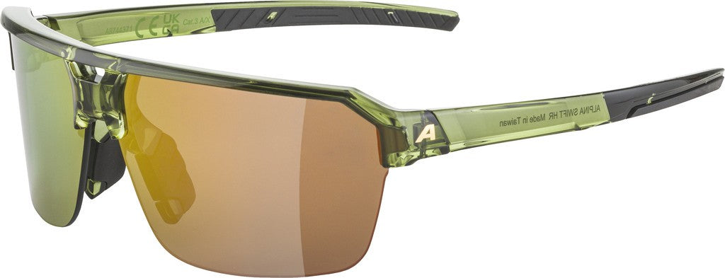Alpina Swift HR Sportbrille, schwarz/transparent, verspiegelte Goldgläser, Kat. 3