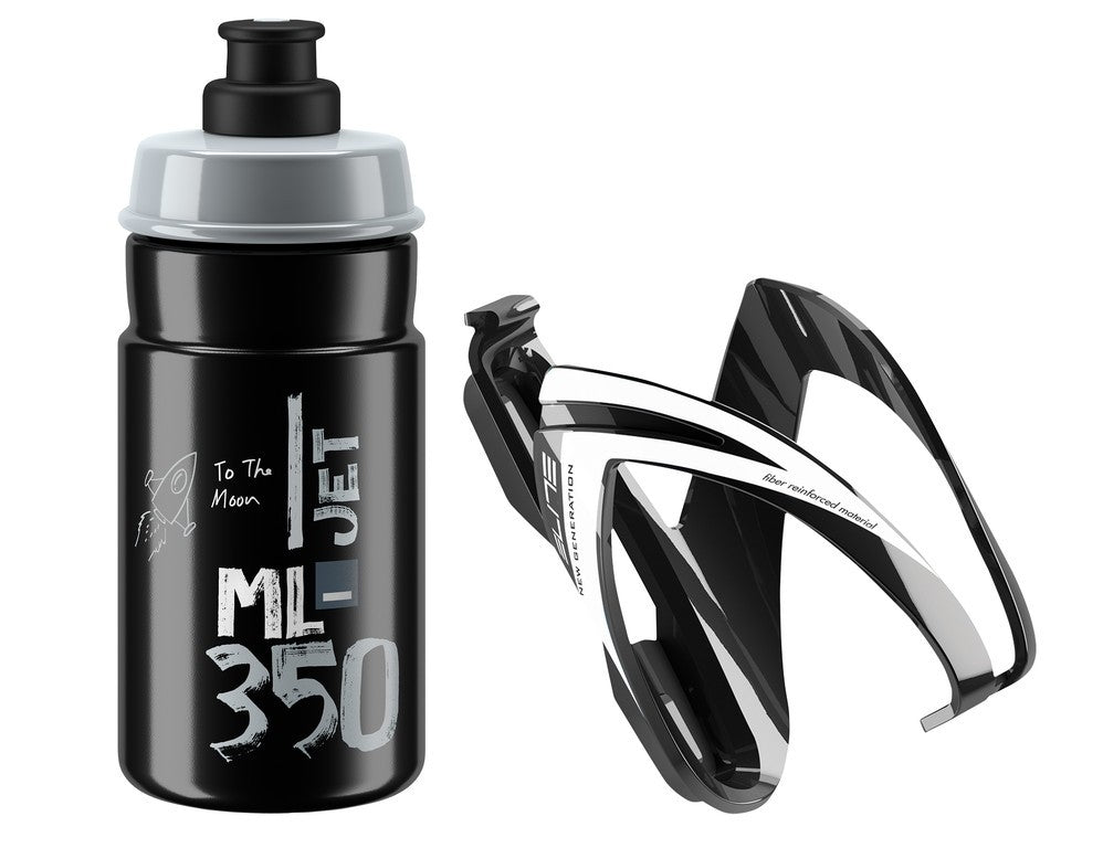 Botella de agua JET + portabotellas CEO Elite Kit 350ml, negro/gris, negro/blanco brillo.