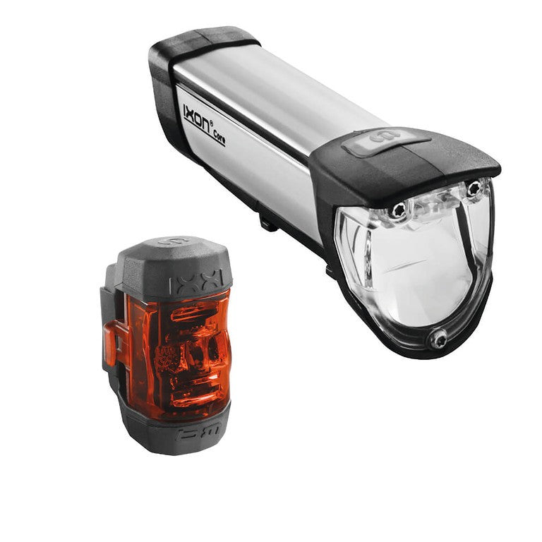 Batteriebetriebenes LED-Lichtset b&amp;m Ixon Core/Ixxi, 50 Lux, silber, mit Ständer