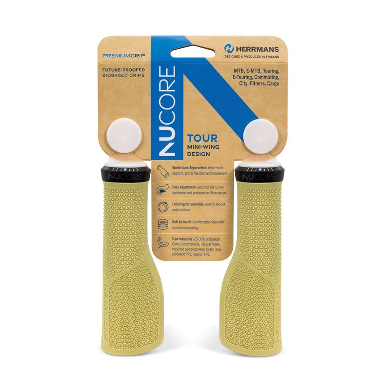 Puños HERRMANS Nucore Tour Peak de 130 mm, Ã 22 mm, oliva DD47 BL+BR