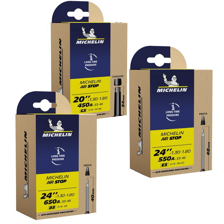 Cámara de aire Michelin G3 Airstop 18/20x1,30-1,80 33/46-390/406 VS 34 mm