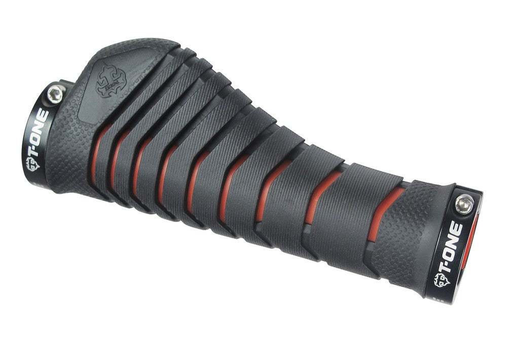 Puños T-One Aero de 130 mm, dobles, negros y rojos