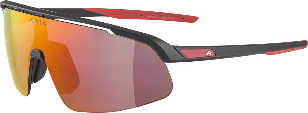 Alpina Turbo Pro Jugend-Sportbrille, schwarz, op, RS-Spiegelgläser, Kat. 3