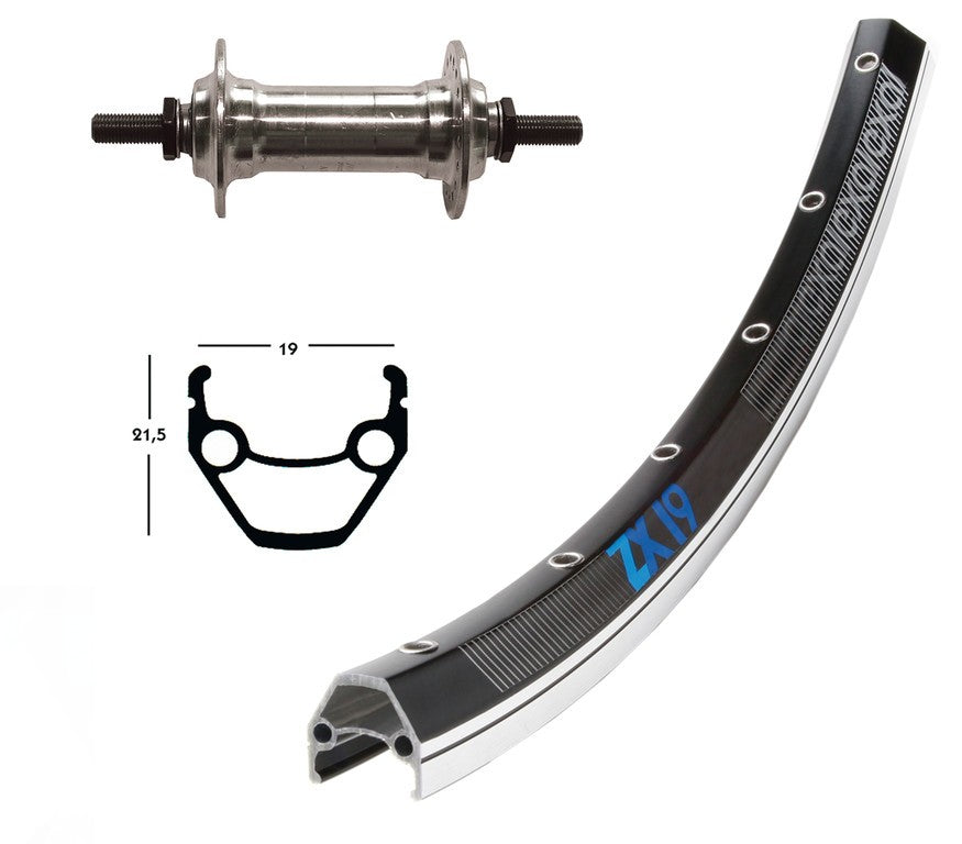 28x1,75 Vorderrad, Nabenflansch, 36 Löcher, Exal ZX 19 schwarz/brüniert, Niro-Speichen