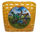 Fahrradmode T-Rex World gelber Kinderkorb mit Dinosaurier-Dekoration