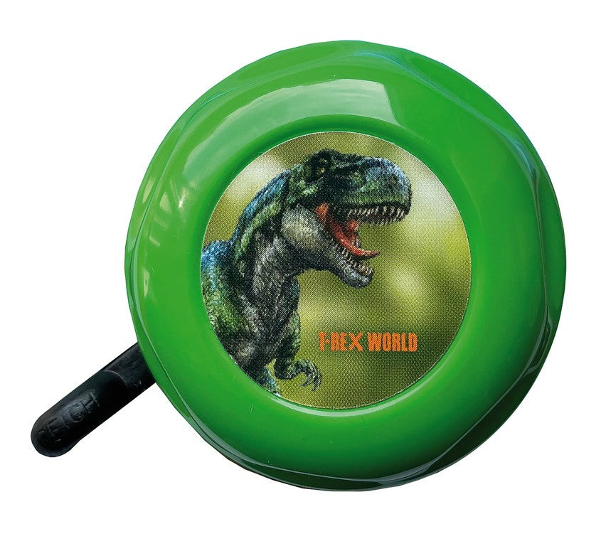 Timbre infantil de moda para bicicleta T-RexWorld verde