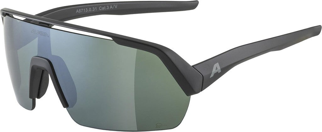 Alpina Turbo HR Q-Lite Sportbrille, matt schwarz, verspiegelte silberne Gläser, Kat. 3