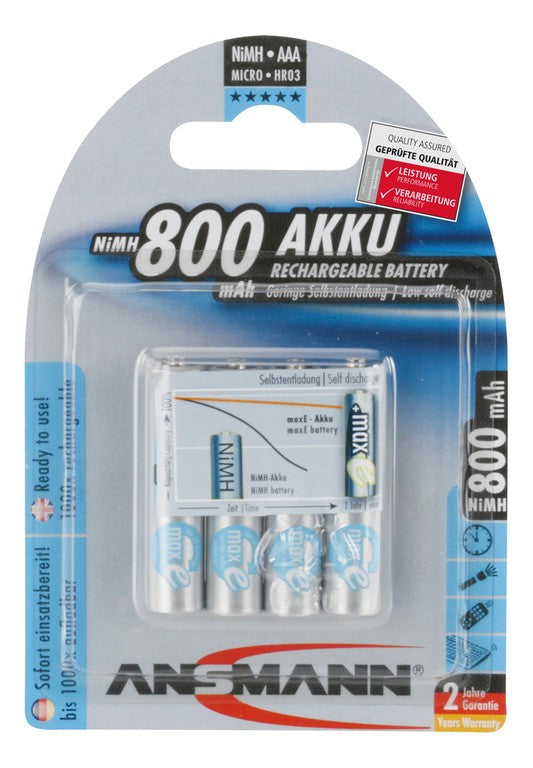 Batería Ansmann Micro NiMH de 800 mAh, 1,2 V, AAA, juego de 4