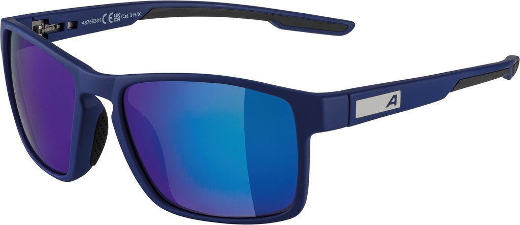 Alpina Stream Sportbrille, mittig blau. Blaue Gläser, verspiegelt, Kategorie 3.