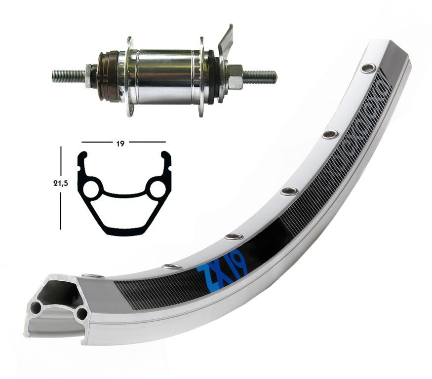 Hinterrad 26 x 1,75 Shimano 1-fach 36-fach EXAL ZX 19, silber, Edelstahlspeichen. 2 x 2,34