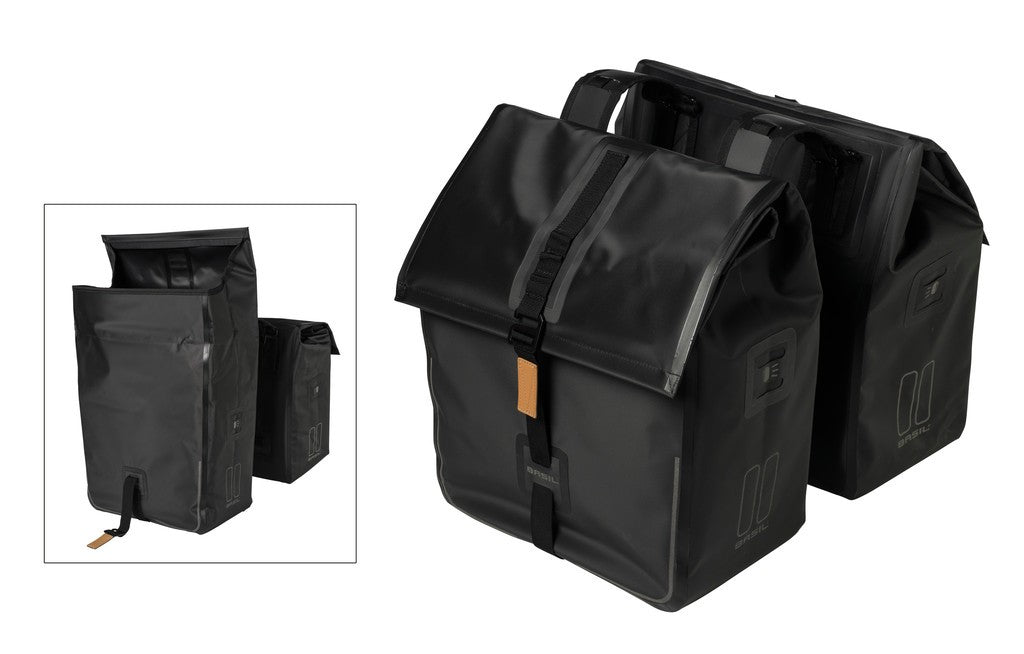 Borsa doppia Basil Urban Dry matt black, 35,5x17x42cm,50l, imper.