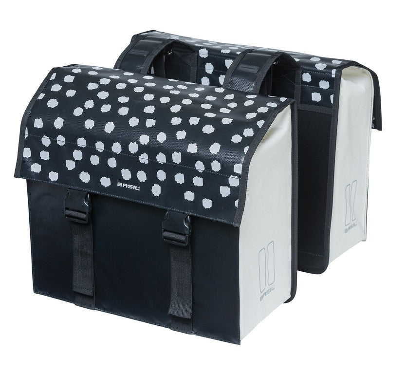 Borsa doppia Basil Urban Load DB nr/rifl/bianco, 40,5x17,5x46cm, 48-53l