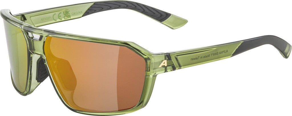 Alpina Swift Sportbrille, schwarz/transparent, verspiegelte Goldgläser, Kat. 3