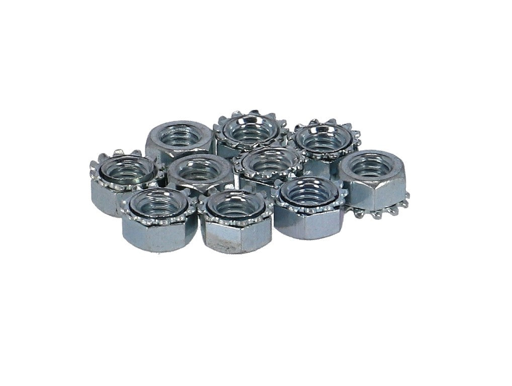 Tuerca M5 con arandela dentada 10 uds. por bolsa, galvanizada