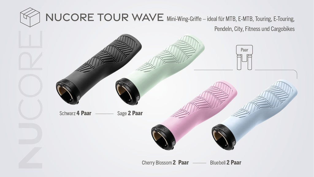 Manopole HERRMANS Nucore Tour Wave Box 130mm, Ø 22mm,colori ass., DD47 BL+BR