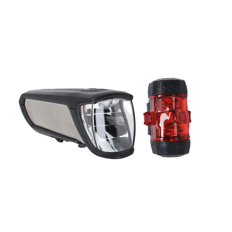 Set di luci LED a batt. b&m Ixon Core 2/Ixxi, arg., con supporto