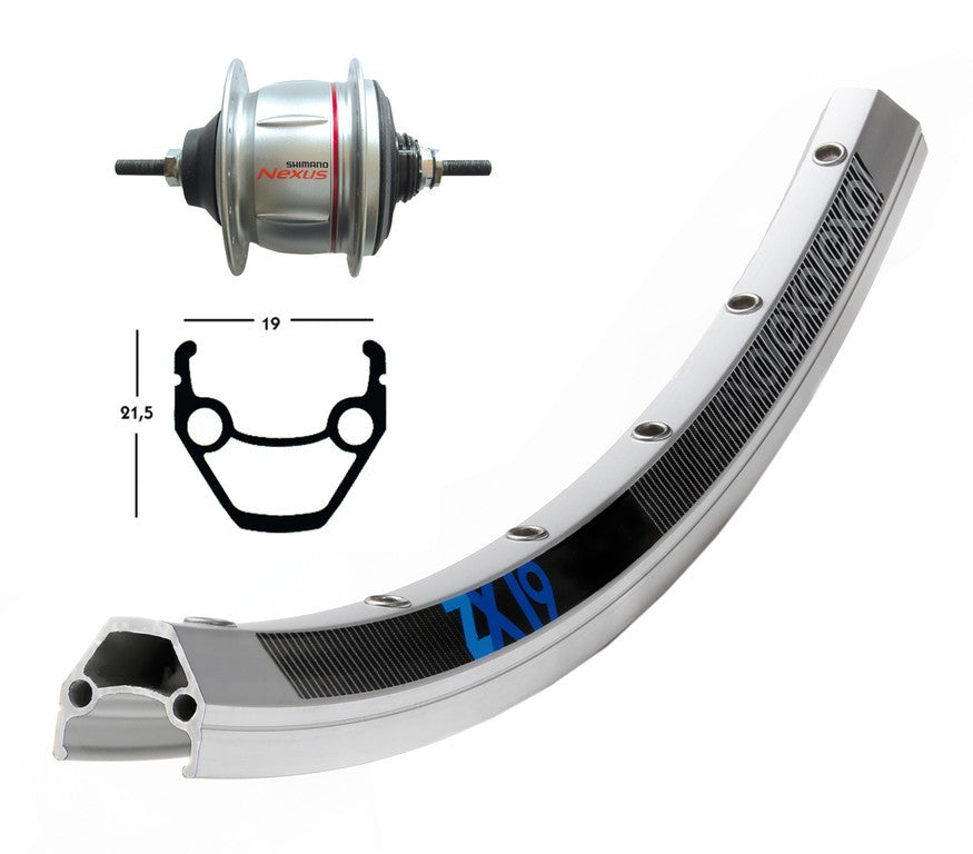Ruota post 28X1.75 Shimano 8 v 36 fori ZX 19 arg inoxspei. senza controped