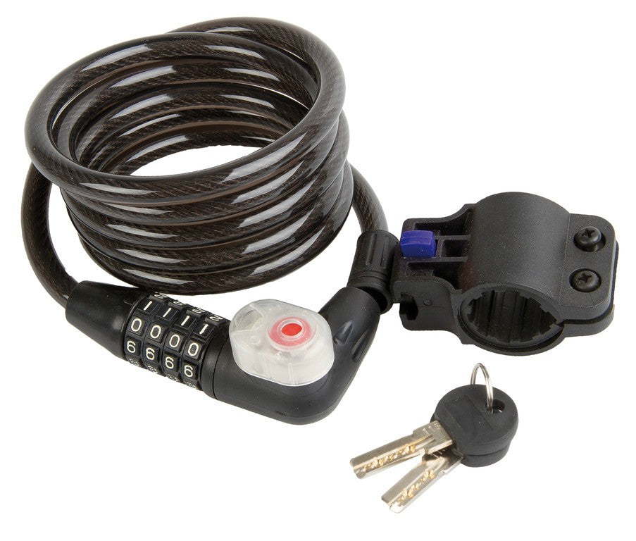 Lucchetto con cavo a spirale LED lung. 180cm, Ø10mm, con supp. Clip-On
