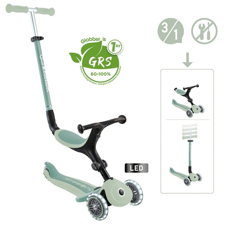 Globber GoUp ActiveLightsEco Scooter, Pistazie, 120/80 mm, mit Leuchträdern