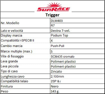 SUNRACE M4 7v leva cambio destra