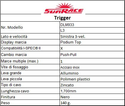 SUNRACE M9 3v leva cambio sinistra