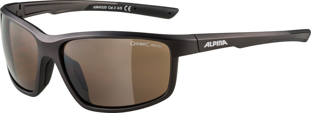 Alpina Defey Sonnenbrille, Zinnoptik/schwarz, braun verspiegelte Gläser, Kat. 3