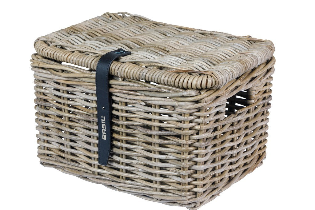 Cestino anteriore Basil Dax S grigio, maglie lar., Rattan, c. cop.