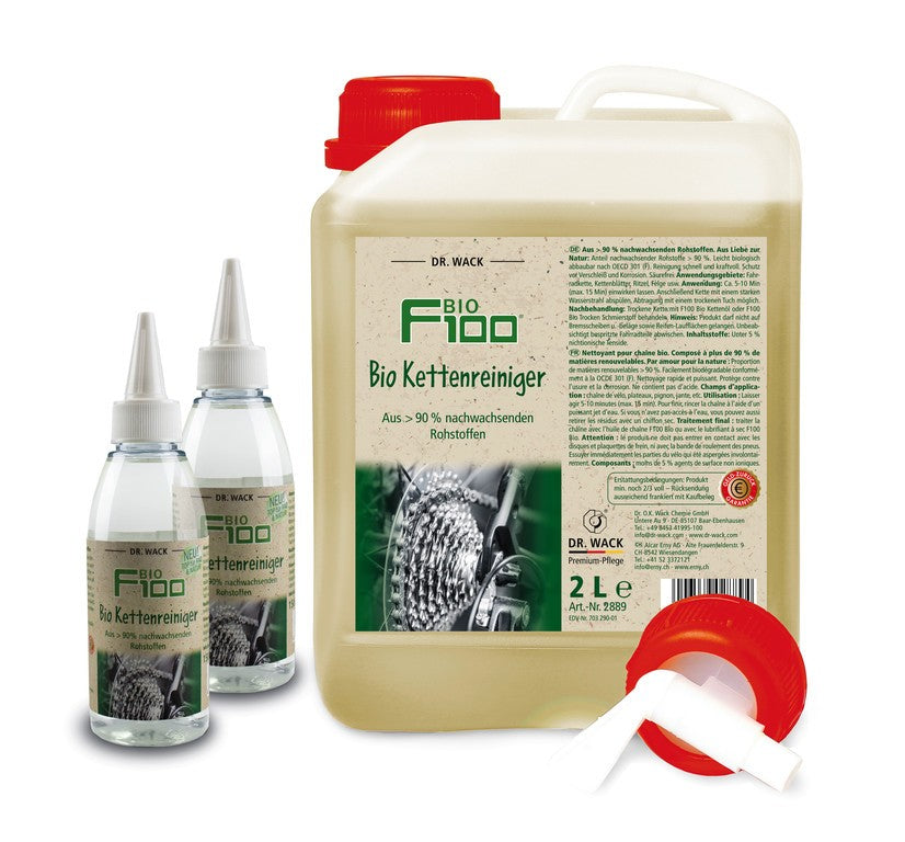 Detergente per catene F100 Bio tanica 2l, con rubinetto sc.+2 flaconi vuoti