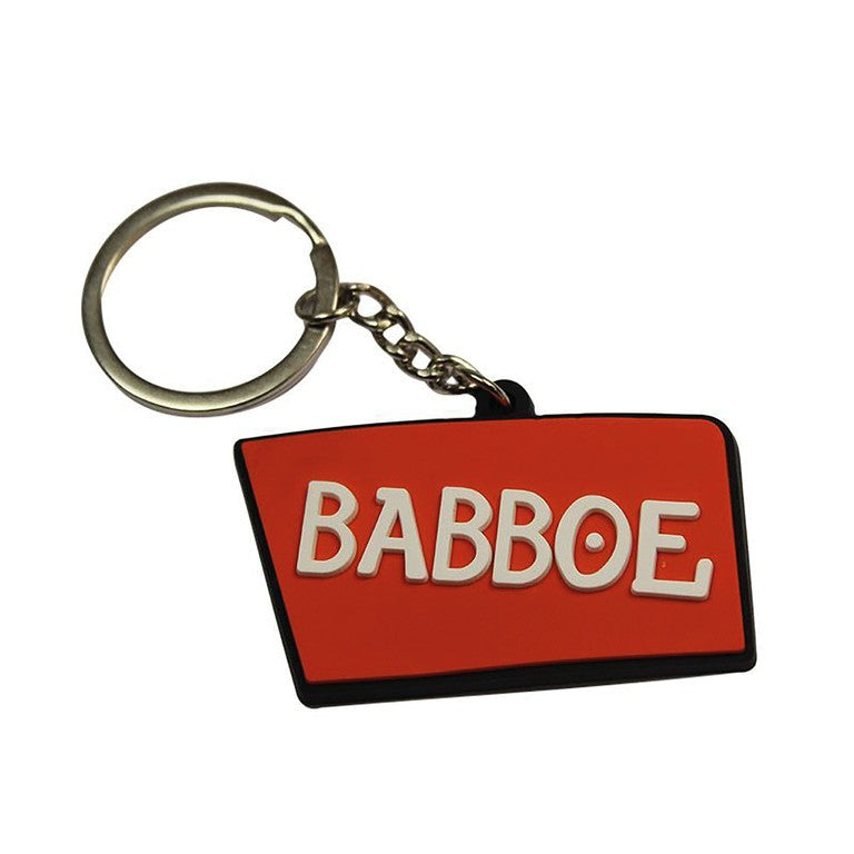 Orangefarbener Schlüsselanhänger mit Babboe-Logo