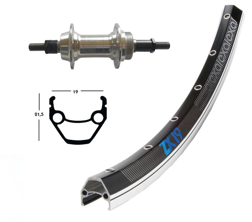 Hinterradfelge r.26x1.75, starr, geschlitzt, 36 Loch, Exal ZX 19, Farbe Schwarz/Farbe Silber, Niro Rays